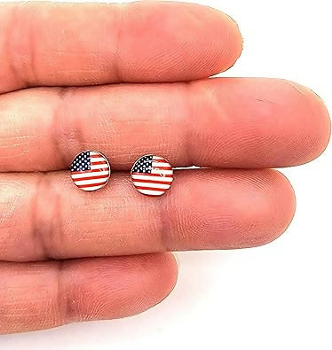 Fashion USA Flag Magnetic Clip On Black Stud Earring