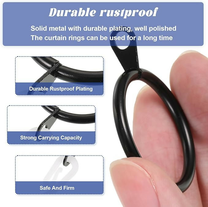 Black Shower Curtain Hooks Rings 12 Pieces