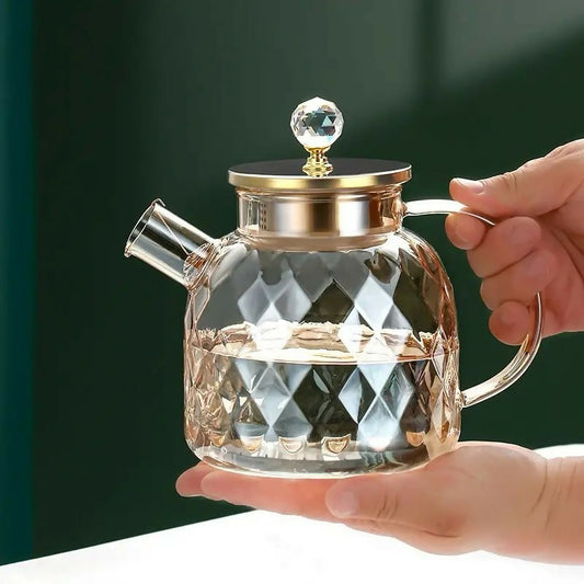 Champagne Color Diamond Texture Surface Glass Kettle Heat-resistant Thicken Glass Household Juice Flower Teapot Nordic