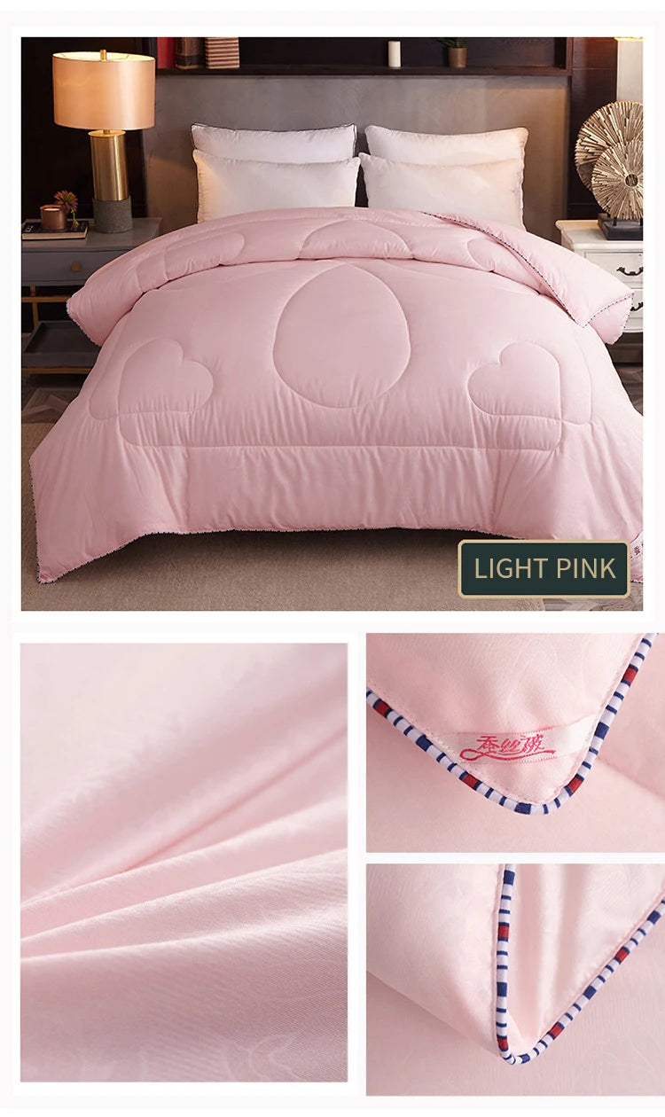 Natural Silk Quilt Mulberry Silk Quilt for Summer Winter Duvet King Queen Twin Size Bedding Handmade Pure Color Students Quilt