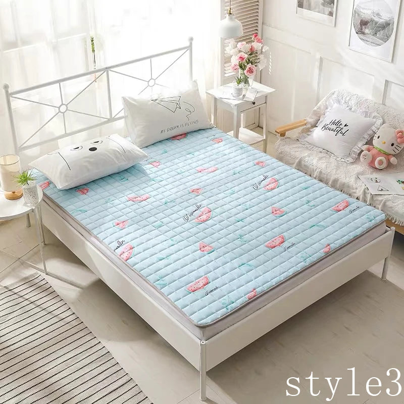 Comfortable Soft Foldable high quality Tatami Mattress single double Thick warm cotton cute cartoon topper Mattress with straps