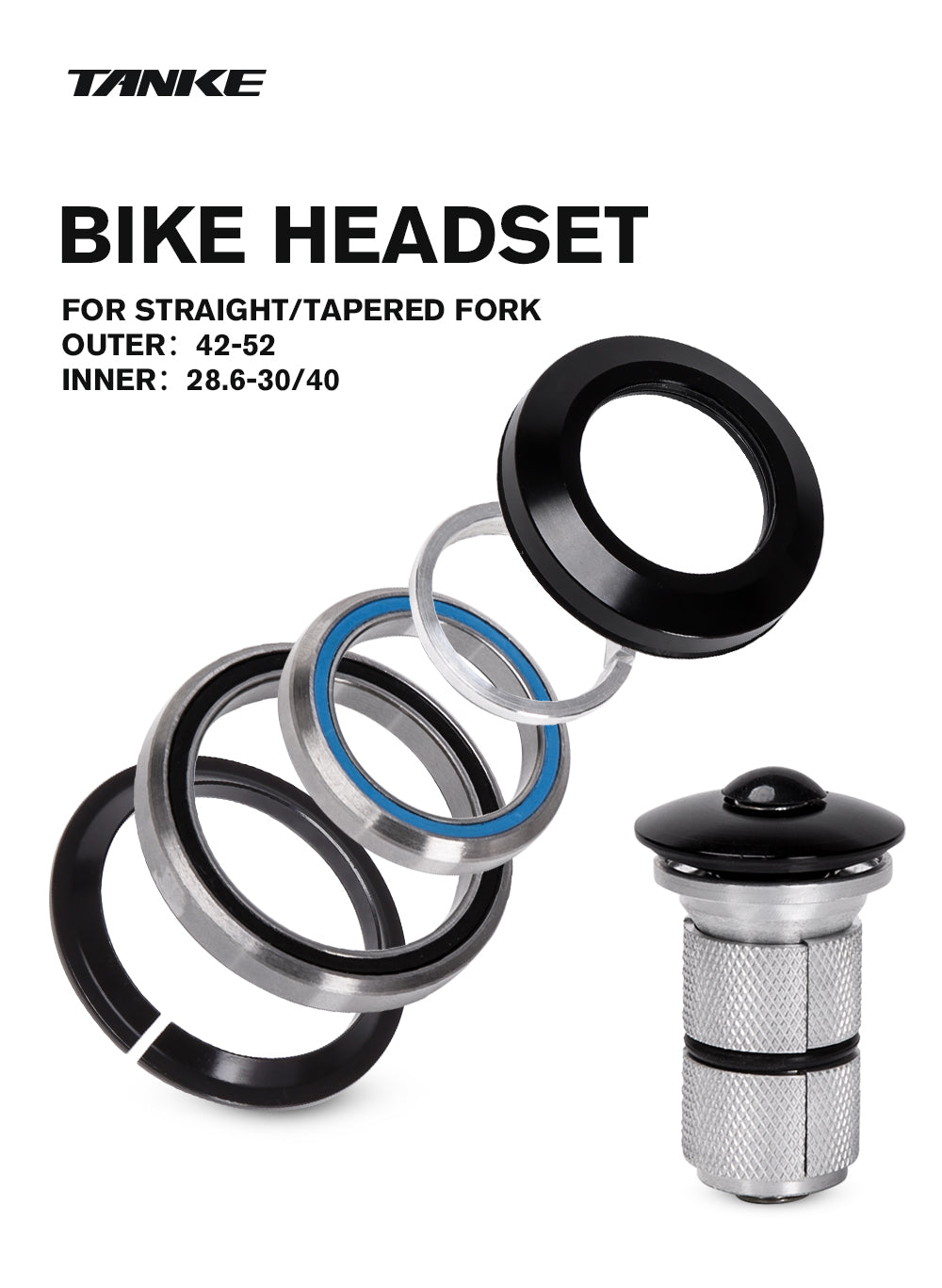 TANKE-MTB Mountain Bike Bowl Group, Aluminum Alloy Headset,Tapered Straight Fork Bearing,44-52mm,55mm,56mm,11/8 ",11/2",28.6mm