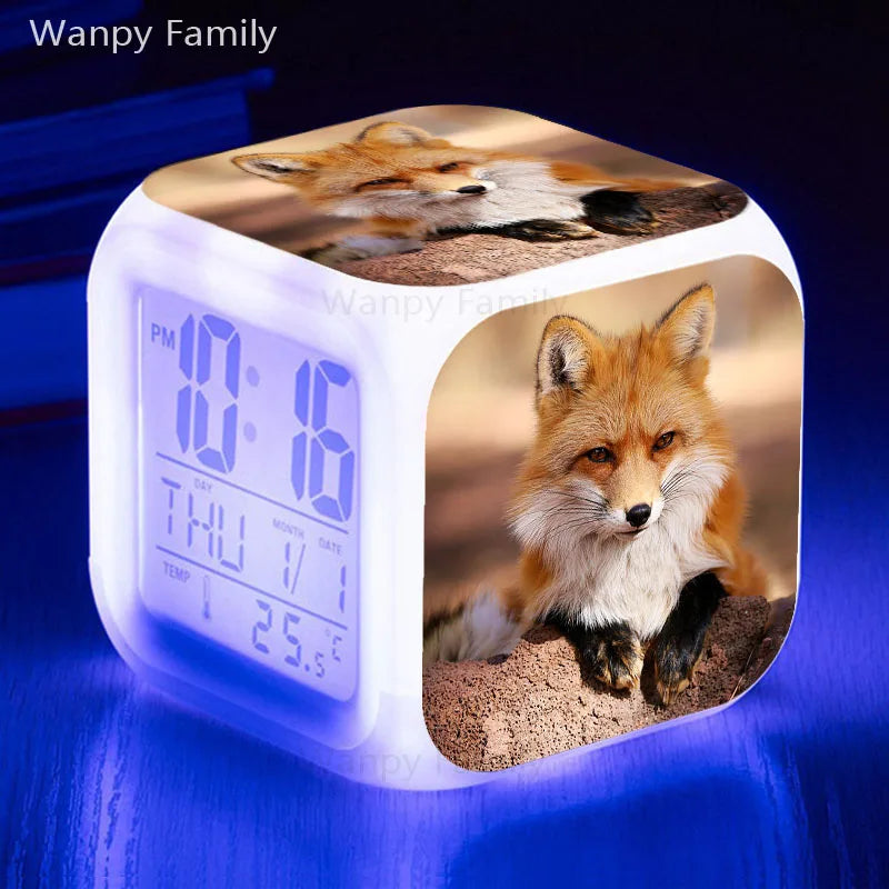 Fox Alarm Clock 7 Color Glowing LED Digital Alarm Clock Multifunction Night Light Electronic Watches Clock Kids Birthday Gifts