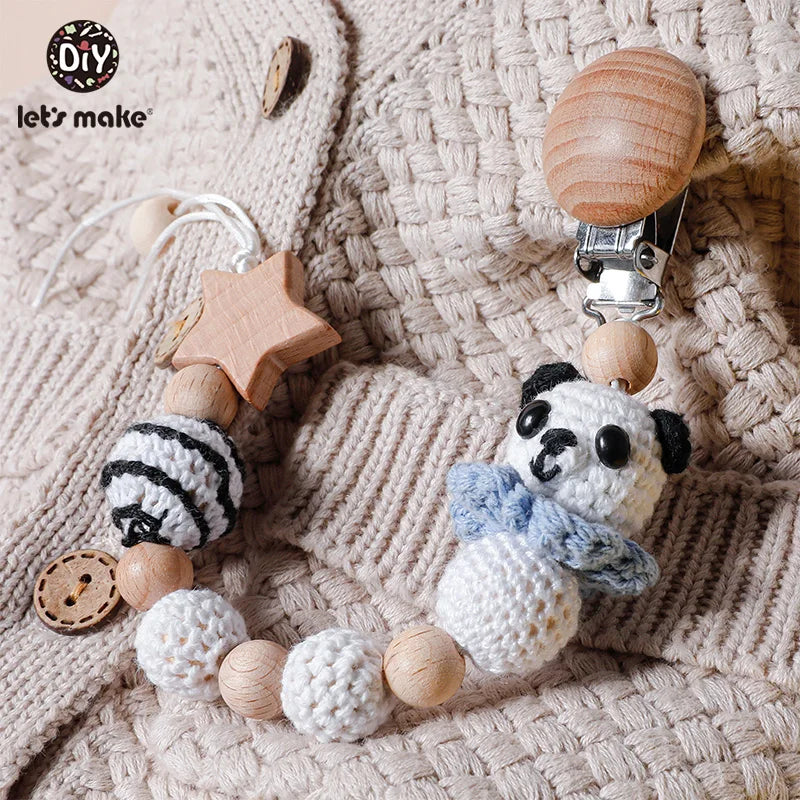 Let's Make Pacifier Chain 1pc Baby Teeting Chains Crochet Rabbit Panda Beads Wooden Clips Wood Teether Tiny Rod Kids Dummy Clips