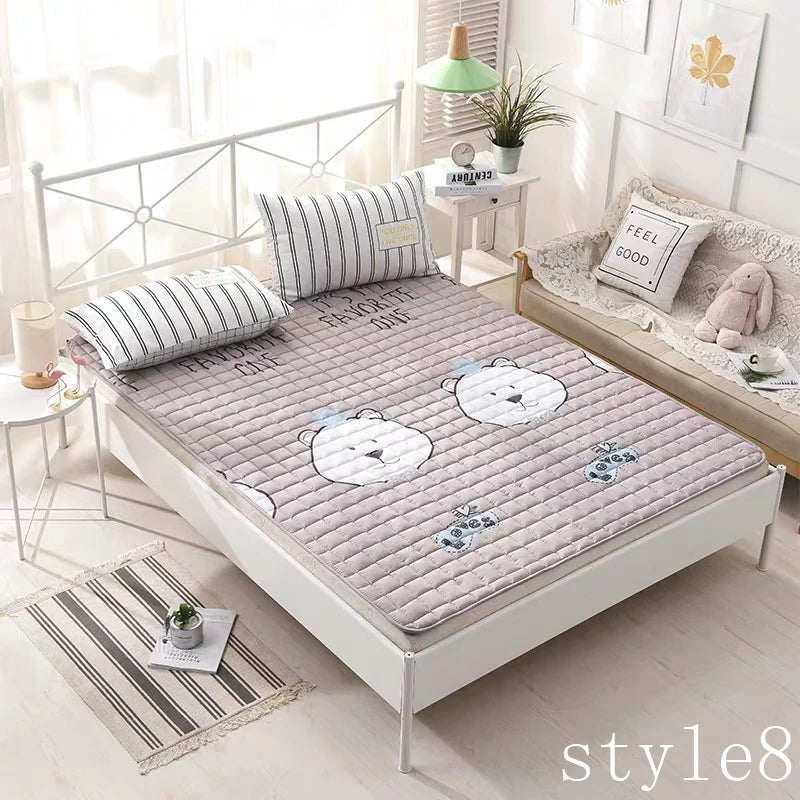 Comfortable Soft Foldable high quality Tatami Mattress single double Thick warm cotton cute cartoon topper Mattress with straps