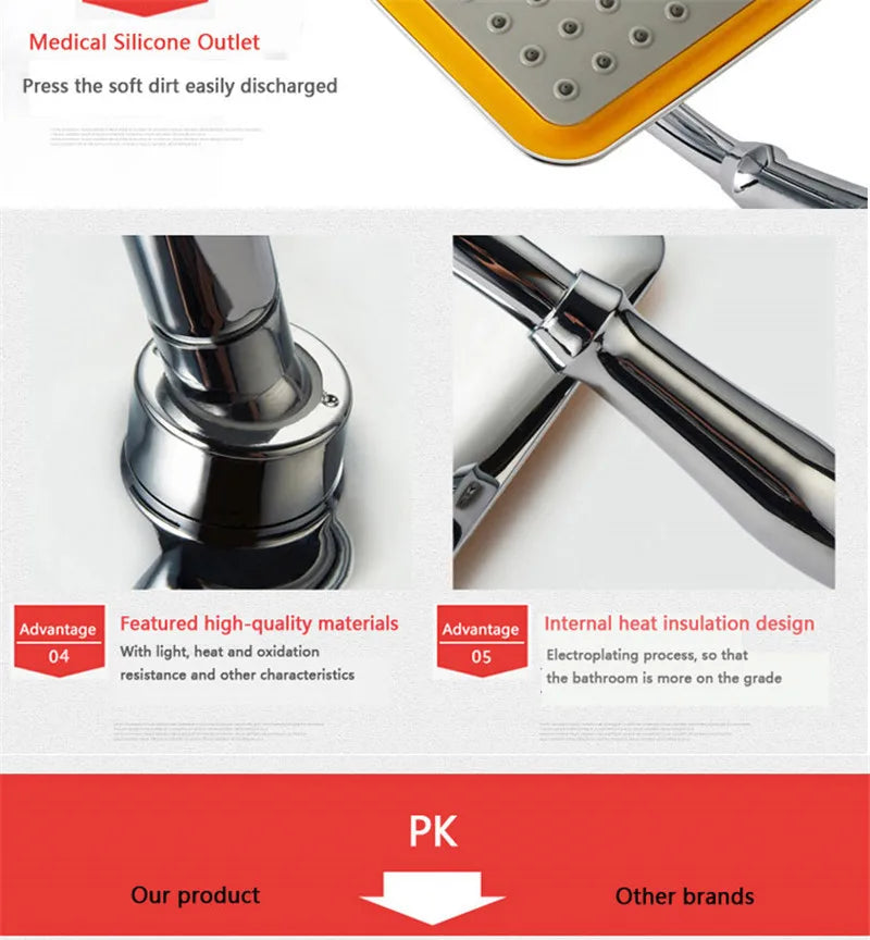 9 Inch Rotate 360 Degree Bathroom Rainfall Shower Head ABS Chrome Water Saving Shower Extension Arm Hand Held Shower Head Thin