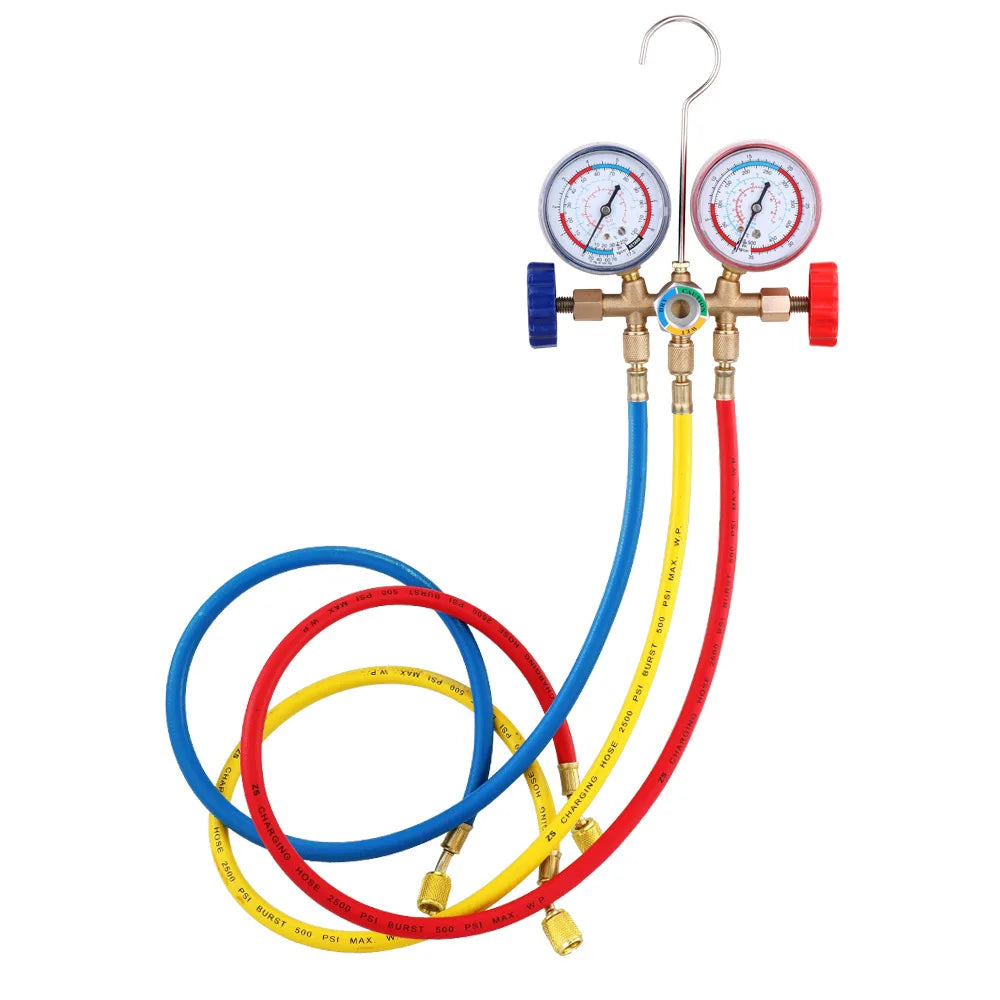 2024 Air Condition Gauge for R12 R22 R-404A R-134a Refrigerants, Manifold Gauge Manometer Valve 500psi with Visual Mirror