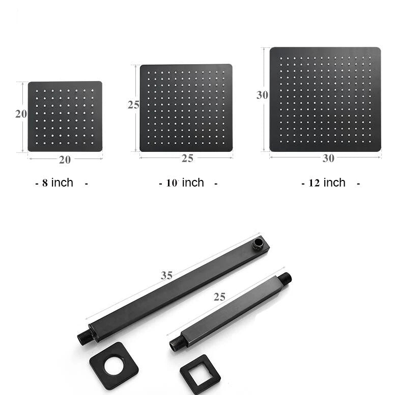 Matte Black Thermostatic Shower Faucet with Rainfall Head And Bathtub Spout Wall-Mounted Concealed Brass Shower  for Bathroom