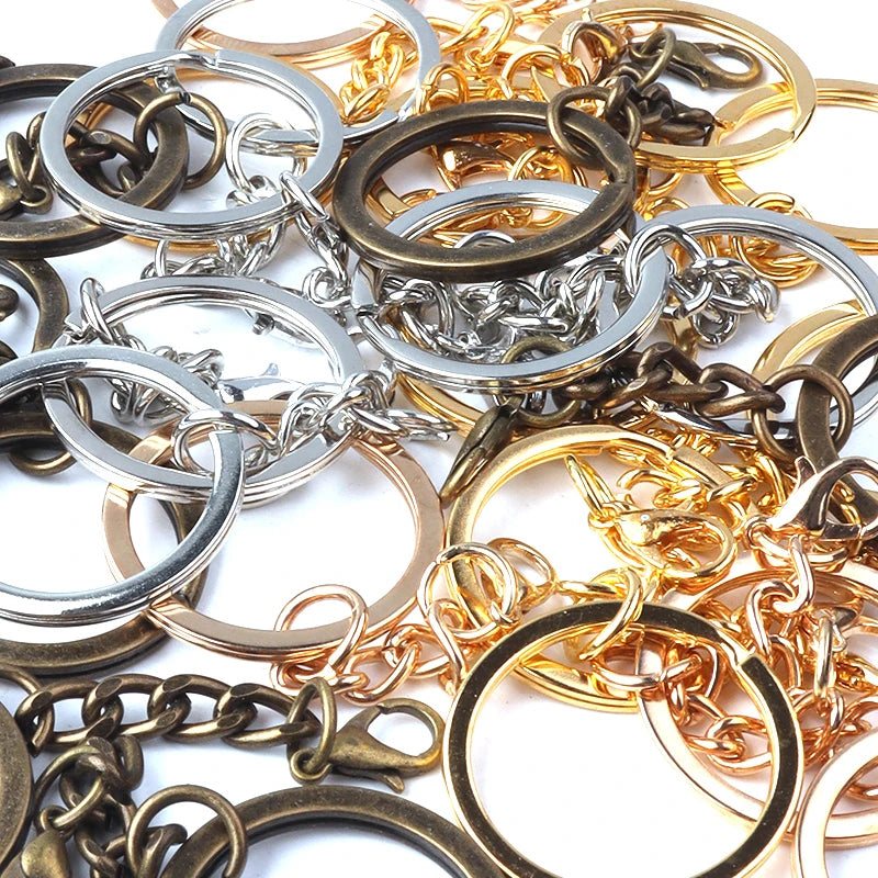 10pcs/lot Flat Key Chain Key Ring Keychain Long Round Split Keyrings Keychain For Jewelry Making  Accessories Wholesale
