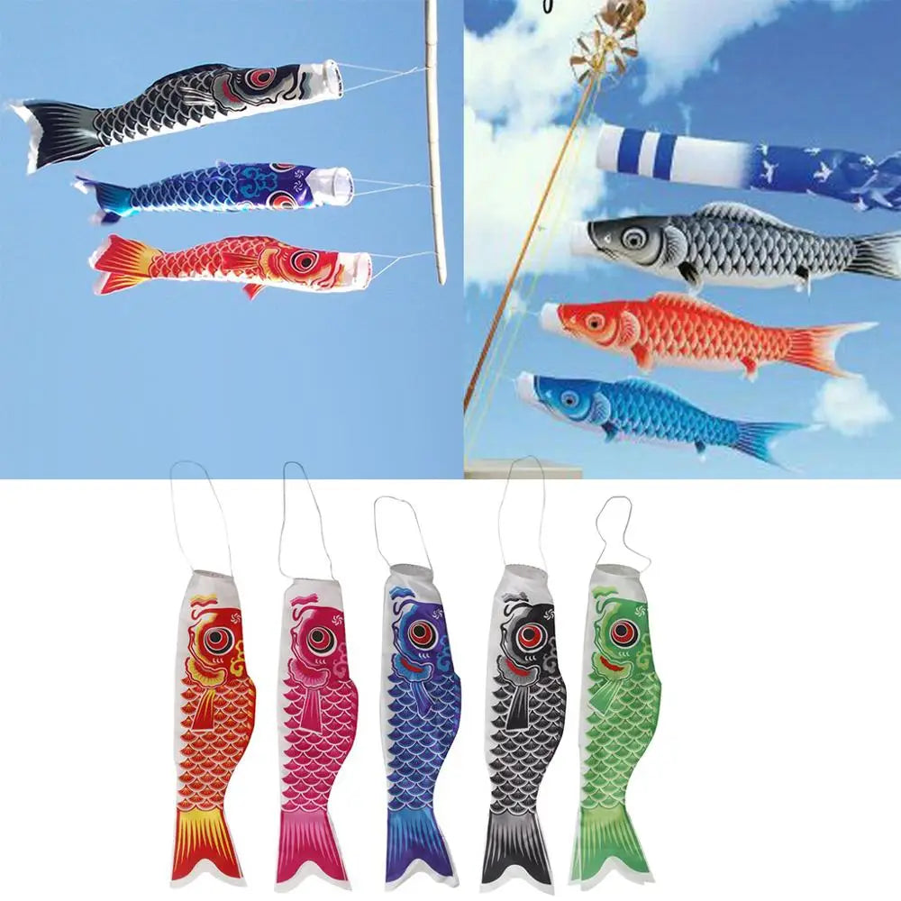 Satin Japanese Carp Windsock Wind Streamer Koi Nobori Sailfish Fish Flag for Outdoor Garden Yard Children's Day Decoration
