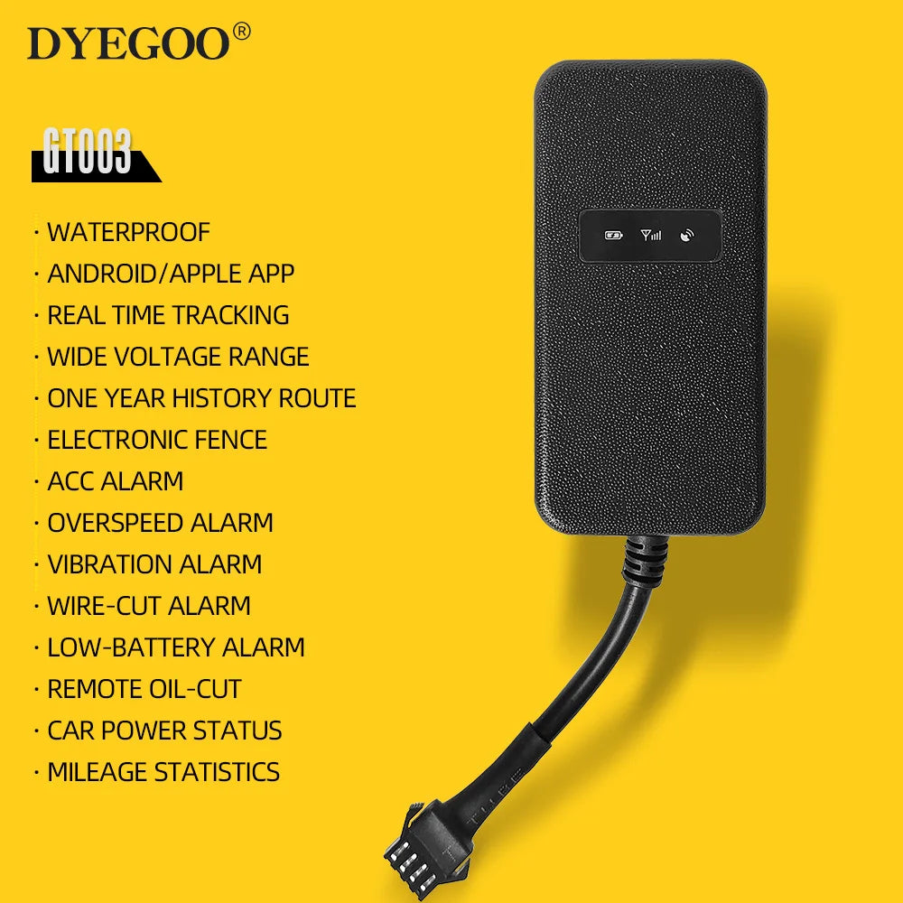 DYEGOO GT003 Vehicle Car Motorcycle GPS Tracker Waterproof Vibration Ignition GEO Fence Overspeed Alarm Andorid IOS APP