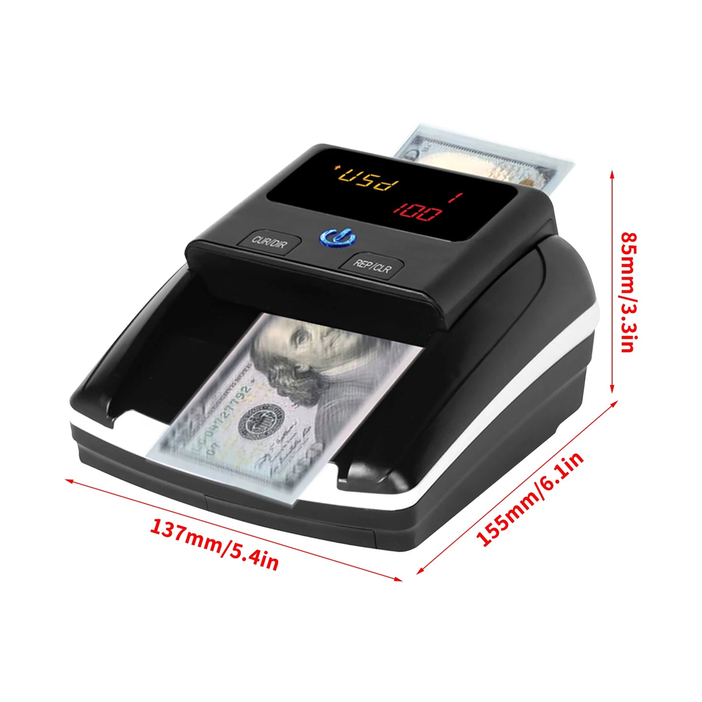 Bisofice Portable Mini Money Counter Counterfeit Bill Detector Automatic Money Detection By UV MG IR Image Paper Quality Size