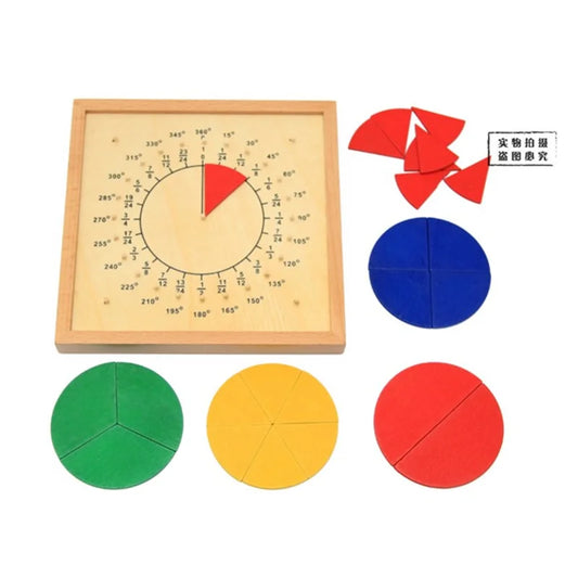 Montessori Mathematic Materials Wood Fraction Circles Board Kids Early Learning Tool Math Educational Game Hand-eye Coordination