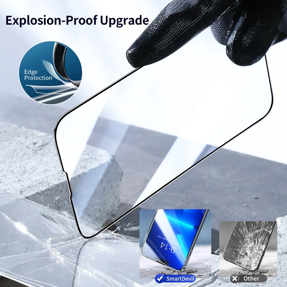 SmartDevil for iPhone 14 11 Full Cover Tempered Glass for iPhone 13 Pro Max 12 mini 7 8 X XS XR SE 3 2020 Screen Protector HD