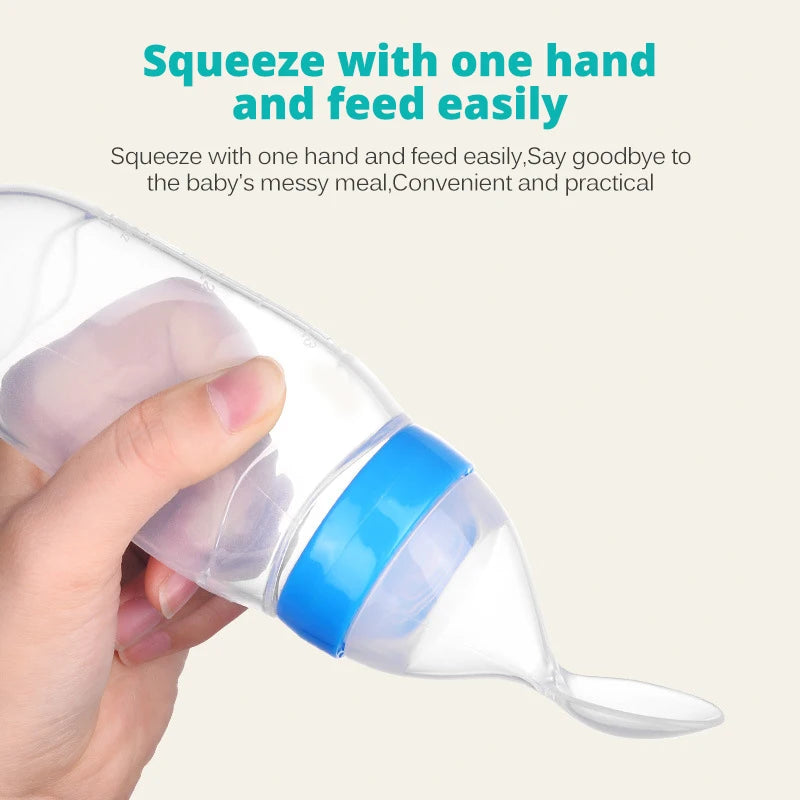 Safe Useful Silicone Baby Bottle With Spoon Food Supplement Rice Cereal Bottles Squeeze Spoon Milk Feeding Bottle Cup