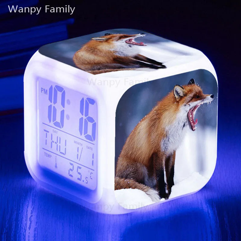 Fox Alarm Clock 7 Color Glowing LED Digital Alarm Clock Multifunction Night Light Electronic Watches Clock Kids Birthday Gifts