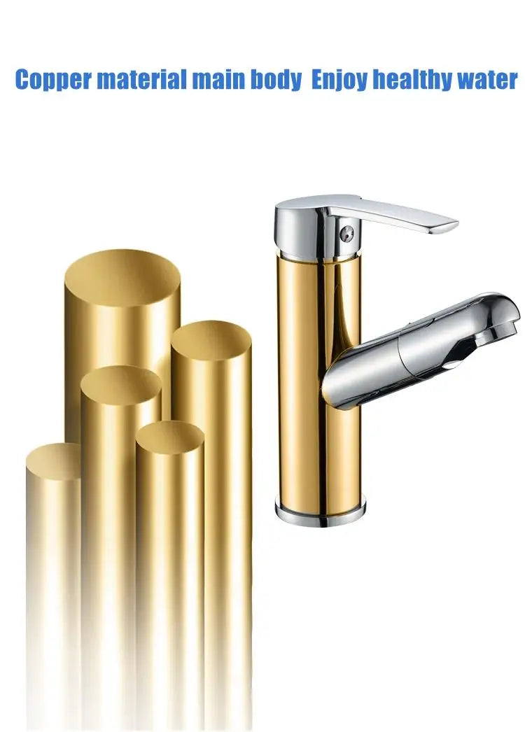 Single Handle Pull-out Bathroom Basin Faucet Hot and Cold Water Countertop Installation Faucet  Water Mode