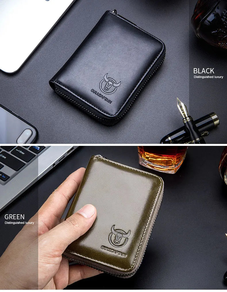 BULLCAPTAIN Leather Credit Card ID Card Holder Wallet Wallet Men Fashion Rfid Card Holder Wallet Business Card Holder Bag