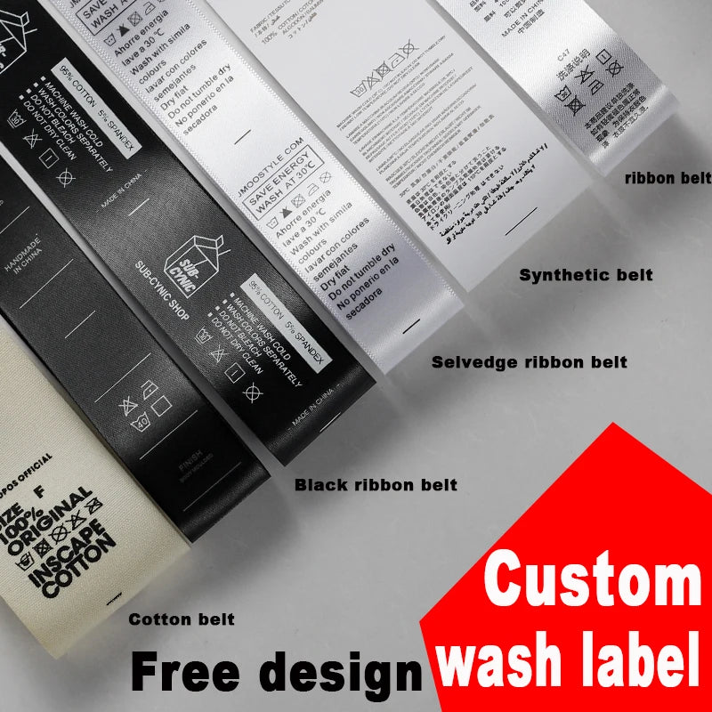 Width2.5cm Free designCustom Printed Satin Labels/Garment Clothing Tags/Woven Labels Screen Printing Water Wash Care Label