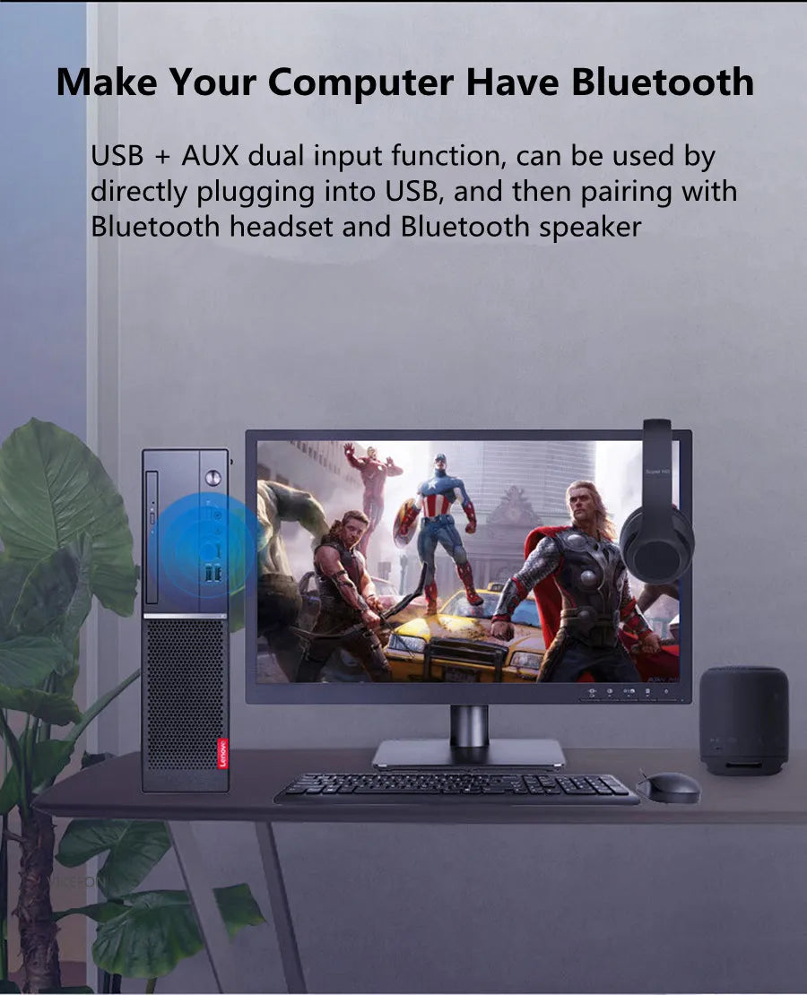 Bluetooth Transmitter 5.0 + EDR Audio Adapter For TV PC Headphones 3.5MM Jack AUX USB Stereo Music Wireless Adapter Plug & Play