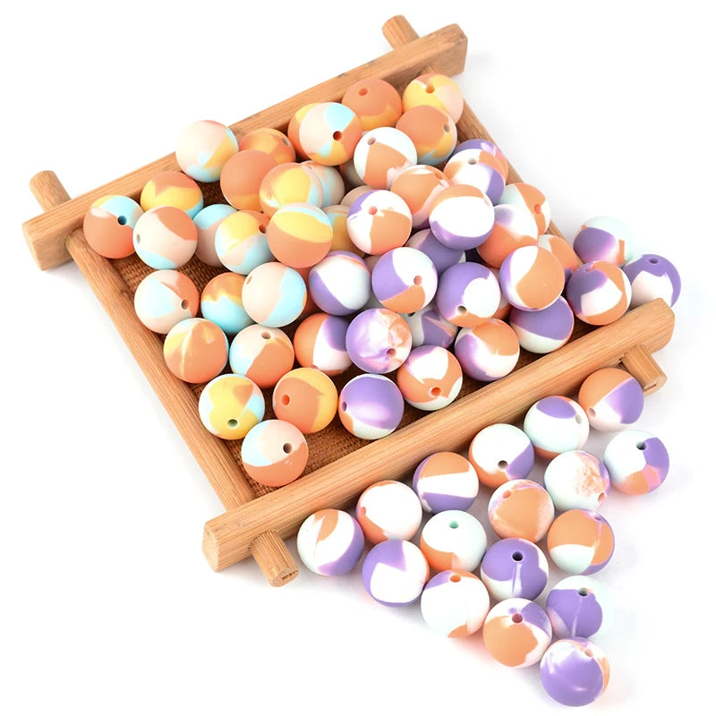 LOFCA 15mm 20pcs/lot Silicone Loose Beads Safe Teether Round Baby Teething Beads DIY Chewable Colorful Teething For Infant