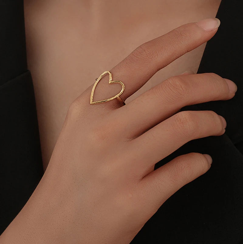 DIEYURO 316L Stainless Steel 2 Colours Love Heart Hollow Ring Fashion Beautiful Woman Exquisite Jewelry Gift For Lovers 2021 New