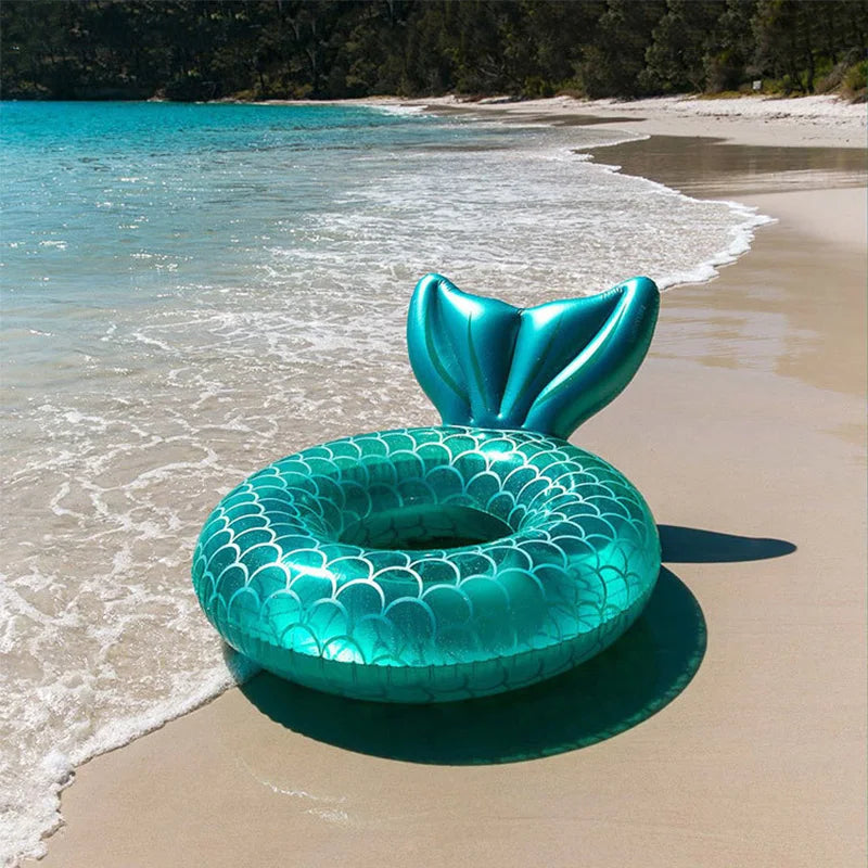 Rooxin Inflatable Swimming Ring Mermaid With Backrest Pool Floaters for Adult Teens Water Play Tube Swimming Mattress Pool Toys