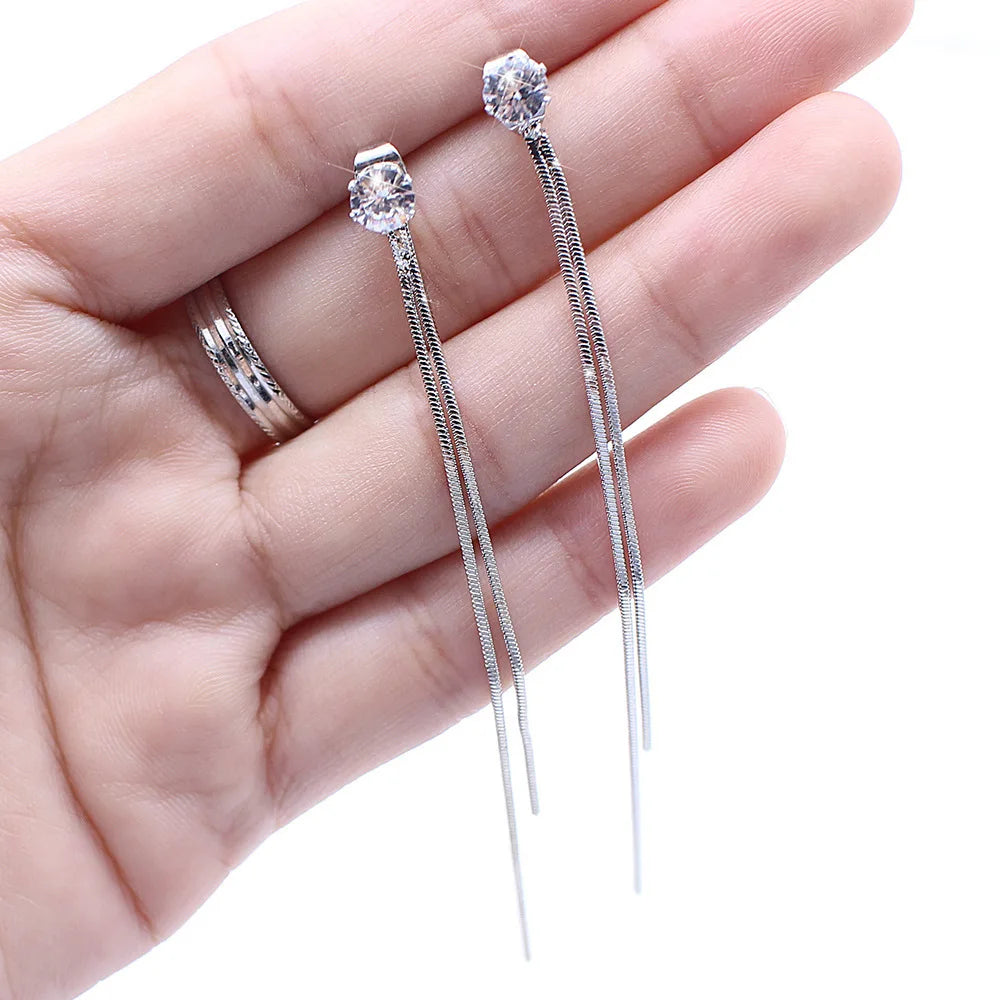 Sparkling Long Crystal Tassel Dangle Earrings for Women - Elegant Wedding & Gift Jewelry