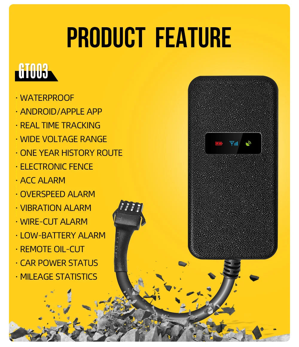 DYEGOO GT003 Vehicle Car Motorcycle GPS Tracker Waterproof Vibration Ignition GEO Fence Overspeed Alarm Andorid IOS APP