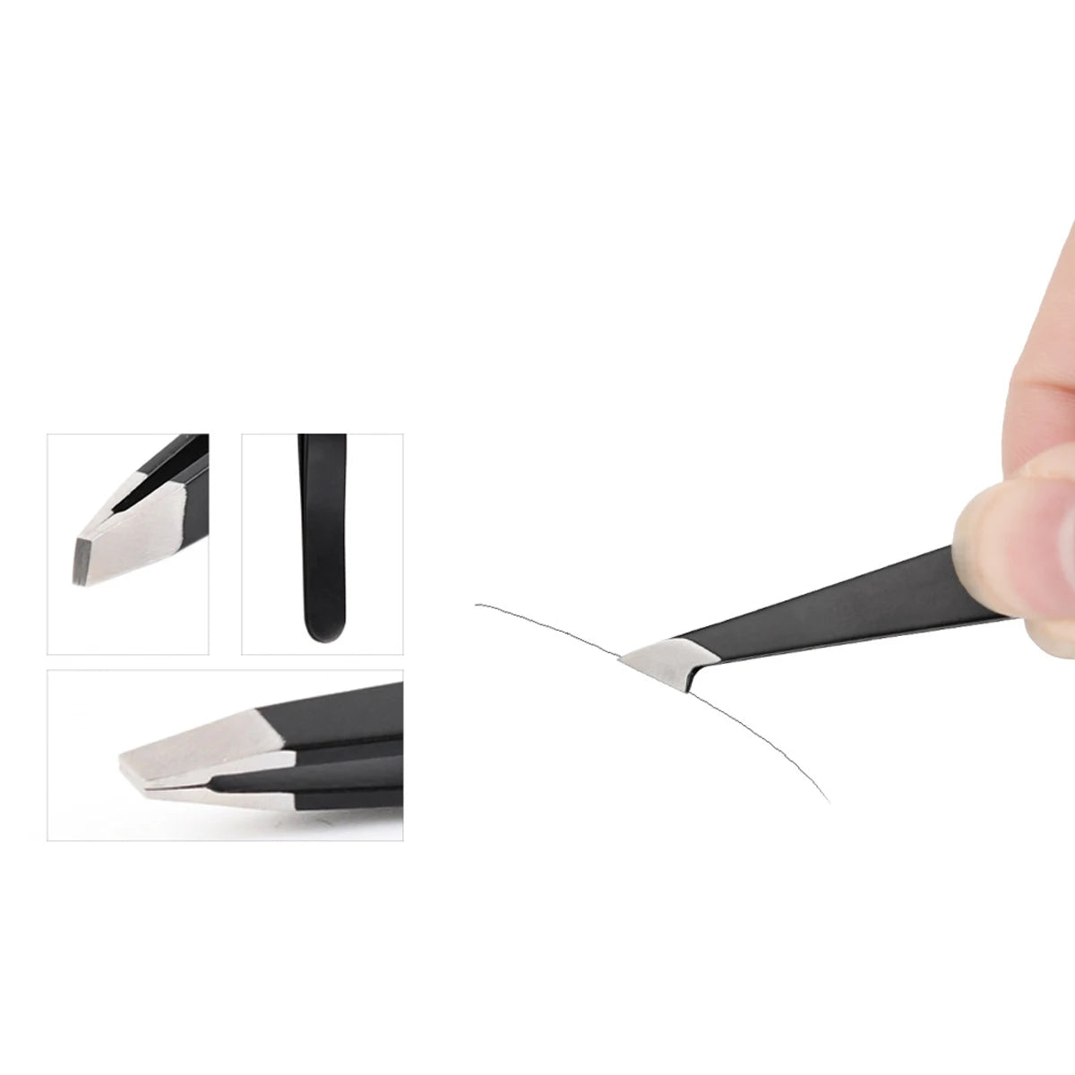 Tweezers Stainless Steel Eyebrow Tweezers Hair Removal Slanted Black Tip Point Face Harmless Beauty False Eyelashes Makeup Tools