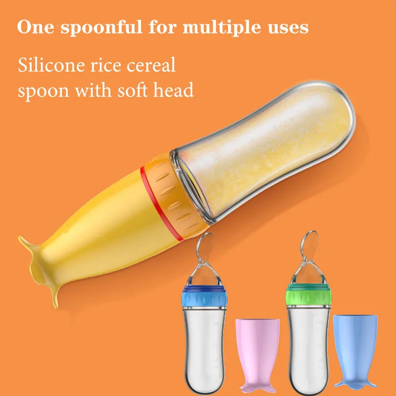 Safe Useful Silicone Baby Bottle With Spoon Food Supplement Rice Cereal Bottles Squeeze Spoon Milk Feeding Bottle Cup