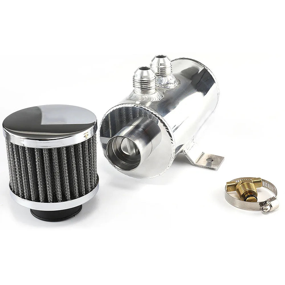 750ml Aluminum AN10 Oil Catch Can Exhaust Reservoir Tank with Breather Filter Baffled Kit Fuel Tank OCC-1011