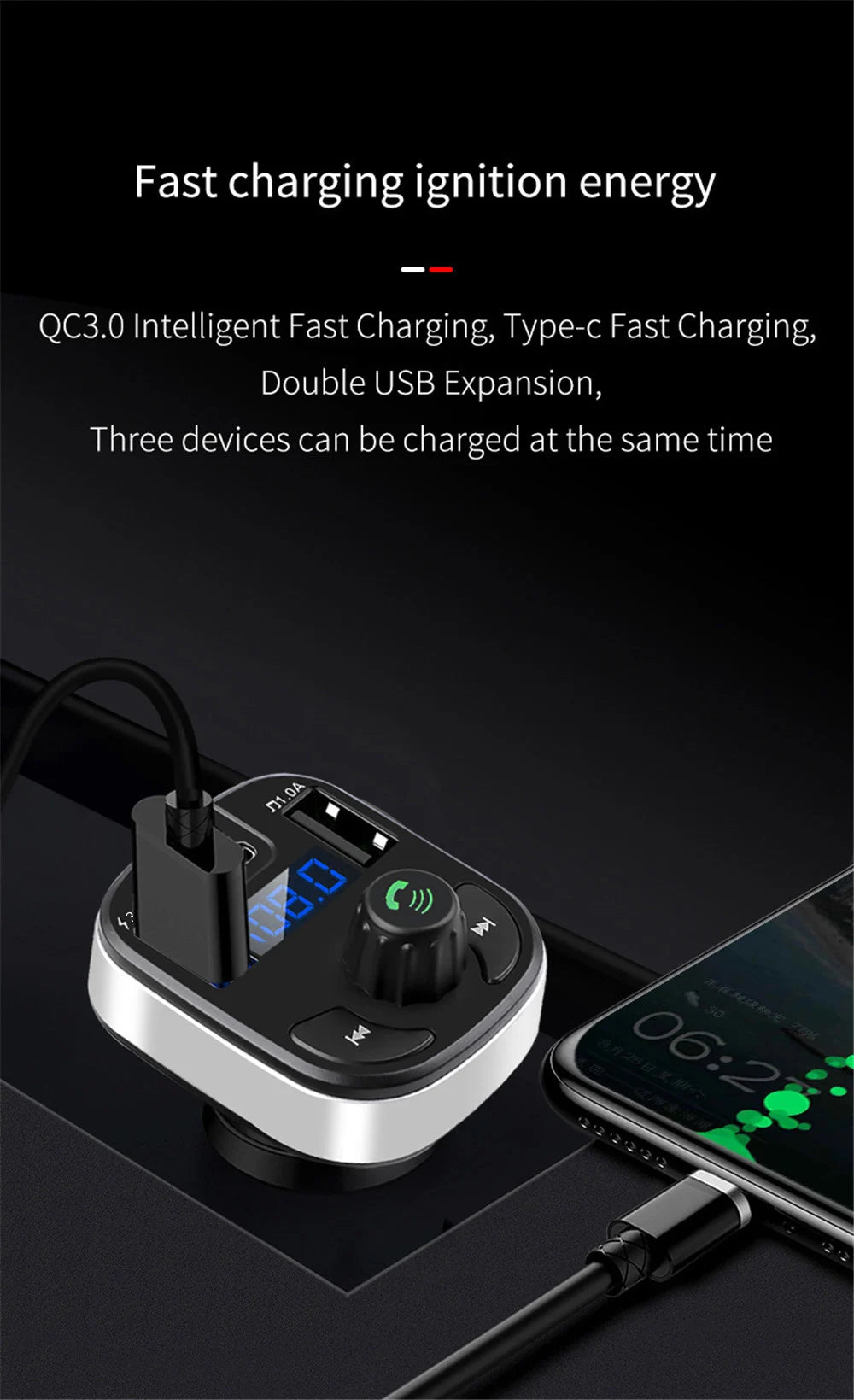 Car Bluetooth 5.0 FM Transmitter Dual USB PD Type C Fast Charge Car Charger Bluetooth Microphone Handsfree Car FM Modulator