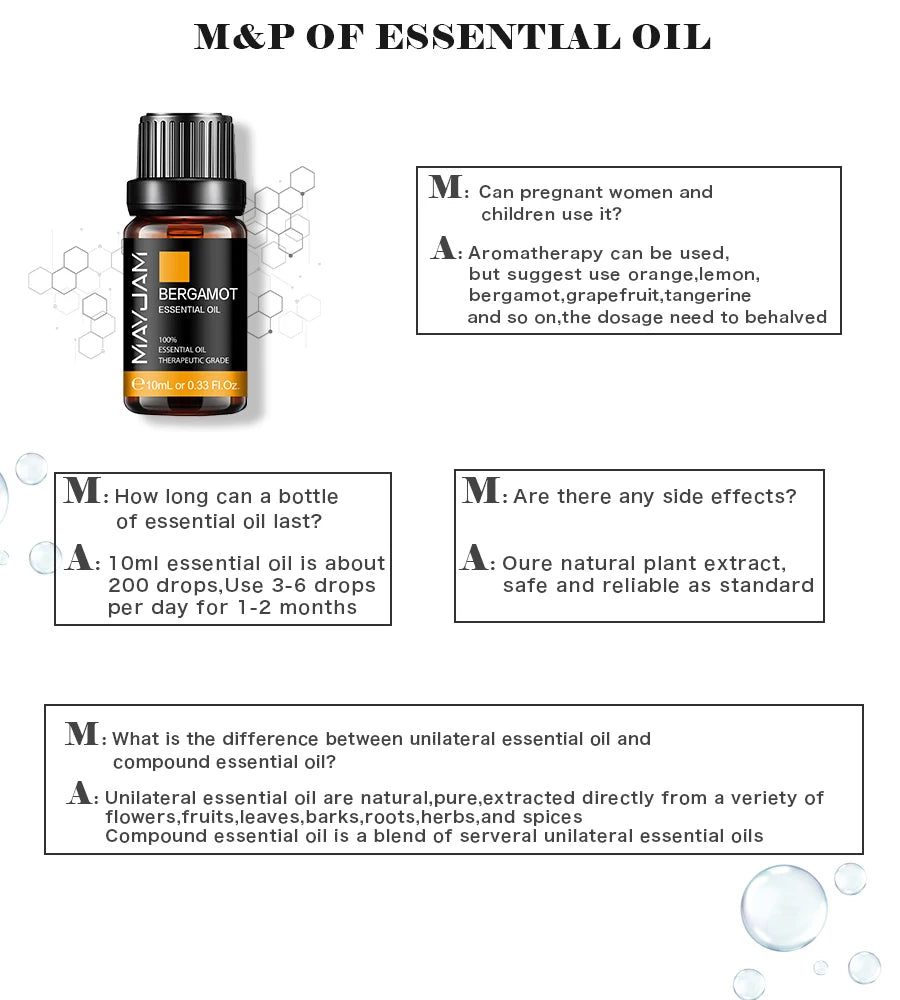 MAYJAM 10ML Lavender Lemongrass Jasmine Vanilla Eucalyptus Rose Lemon Essential Oil For Humidifier Diffuser Candle Making