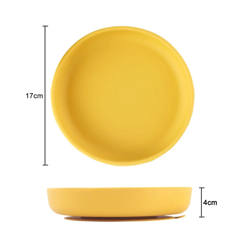 100%Food Safe Approve Silicone Children's Tableware Fashionable Round Food Plates Waterproof Training Bowl Baby Accessories