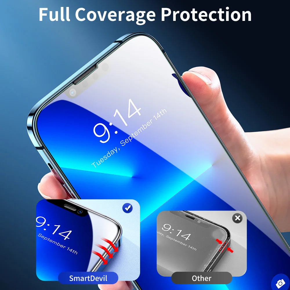 SmartDevil for iPhone 14 11 Full Cover Tempered Glass for iPhone 13 Pro Max 12 mini 7 8 X XS XR SE 3 2020 Screen Protector HD