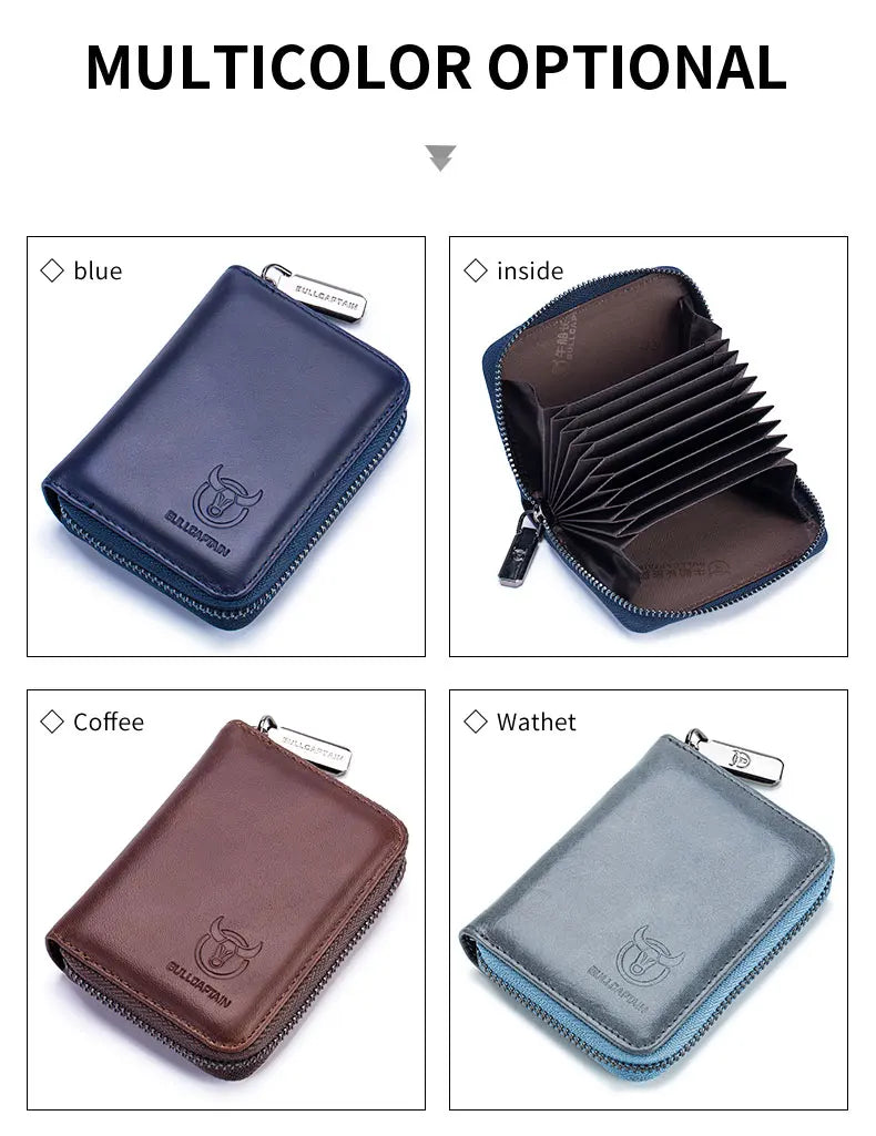 BULLCAPTAIN Leather Credit Card ID Card Holder Wallet Wallet Men Fashion Rfid Card Holder Wallet Business Card Holder Bag