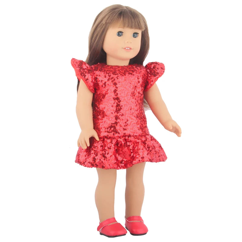 Sequins Dress Doll Clothes For 17 Inch&43cm Baby New Born Doll Brilliant Party Reunion Doll Skirt For American 18 Inch Doll DIY