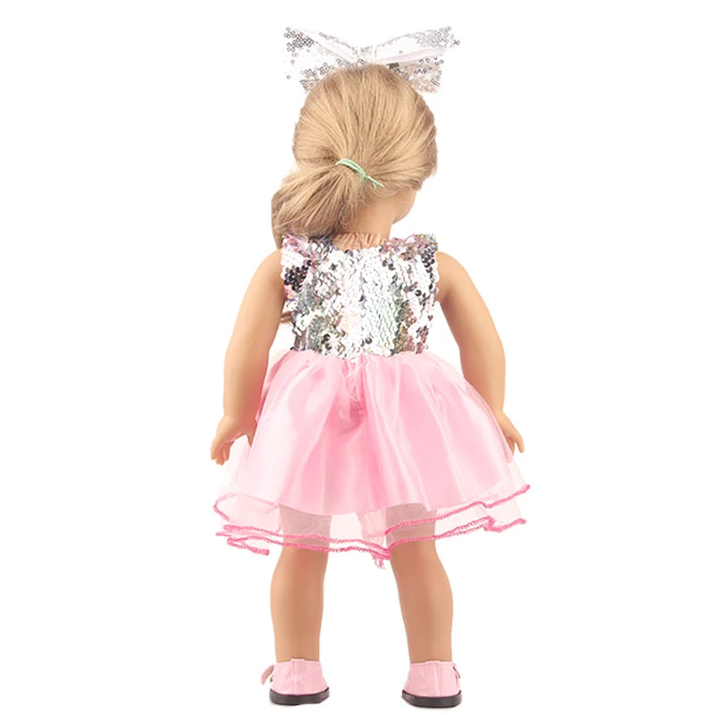 Sequins Dress Doll Clothes For 17 Inch&43cm Baby New Born Doll Brilliant Party Reunion Doll Skirt For American 18 Inch Doll DIY