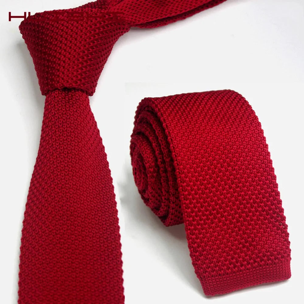 Knitted Ties For Men Slim Fashion Neckties Plain Black Red Knit Tie Men Women Wedding Daily Casual Neck Knitted Cravatas HUISHI