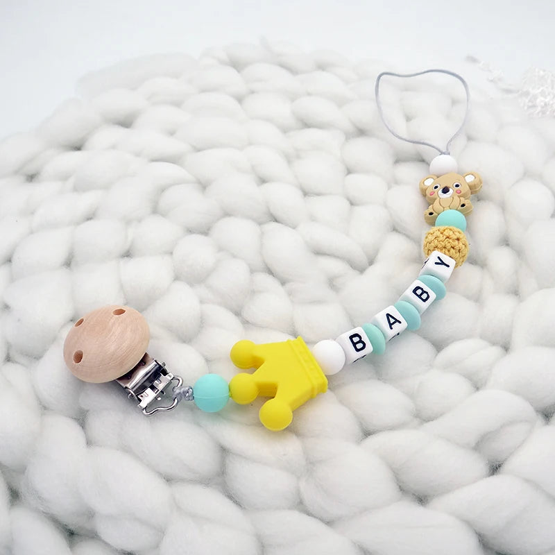 New Handmade Free Personalized Name Pacifier Clips Cute Pacifier Chains Holder Chupetero Personalizado Silicona Baby Shower Gift