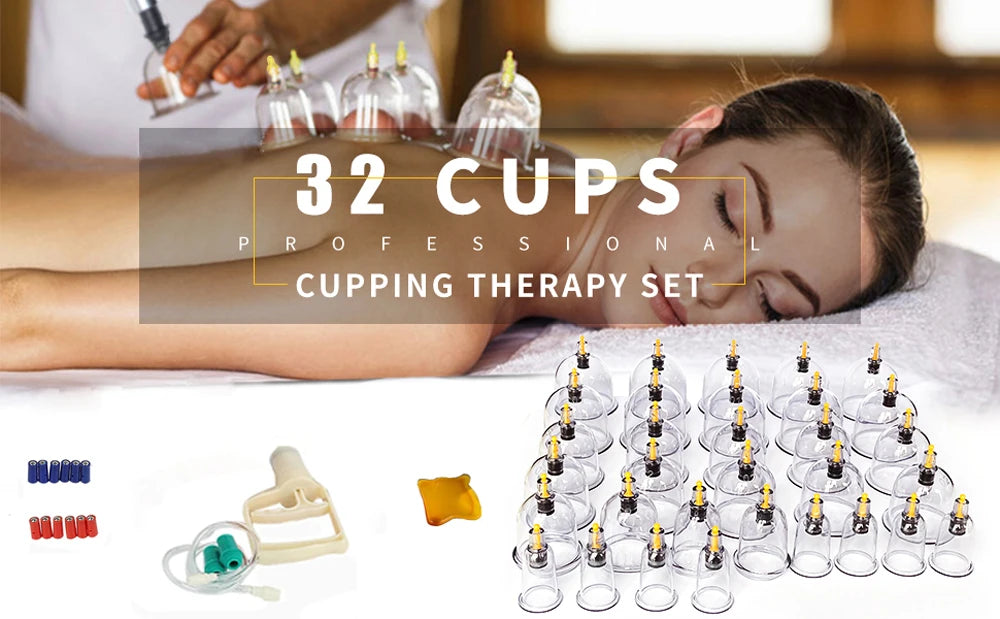24/32 Therapy Cups Cupping Therapy Set with Pump, Professional Chinese Acupoint Cupping Therapy Hijama for Massage Muscle&Joints