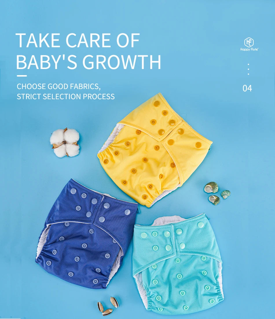 HappyFlute 1Pc Random Print Suede Cloth Inner Baby Nappy Waterproof And Reusable Dual Gussets Cloth Diaper