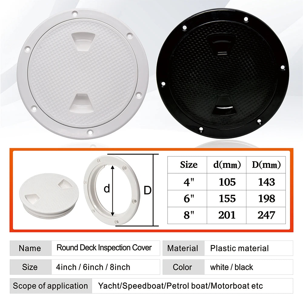 4 6 8inch ABS Hatch Cover Round Deck Inspection Access Plastic White Black Boat Screw Out Deck Inspection Plate For Yacht Marine