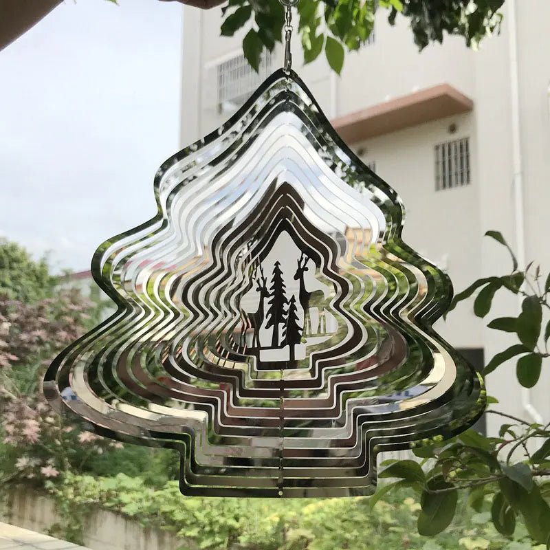 3D Wind Spinner Chime Heart Square Drop Shape Stainless Steel Rotating WindChime For Both Outdoor Garden And Indoor