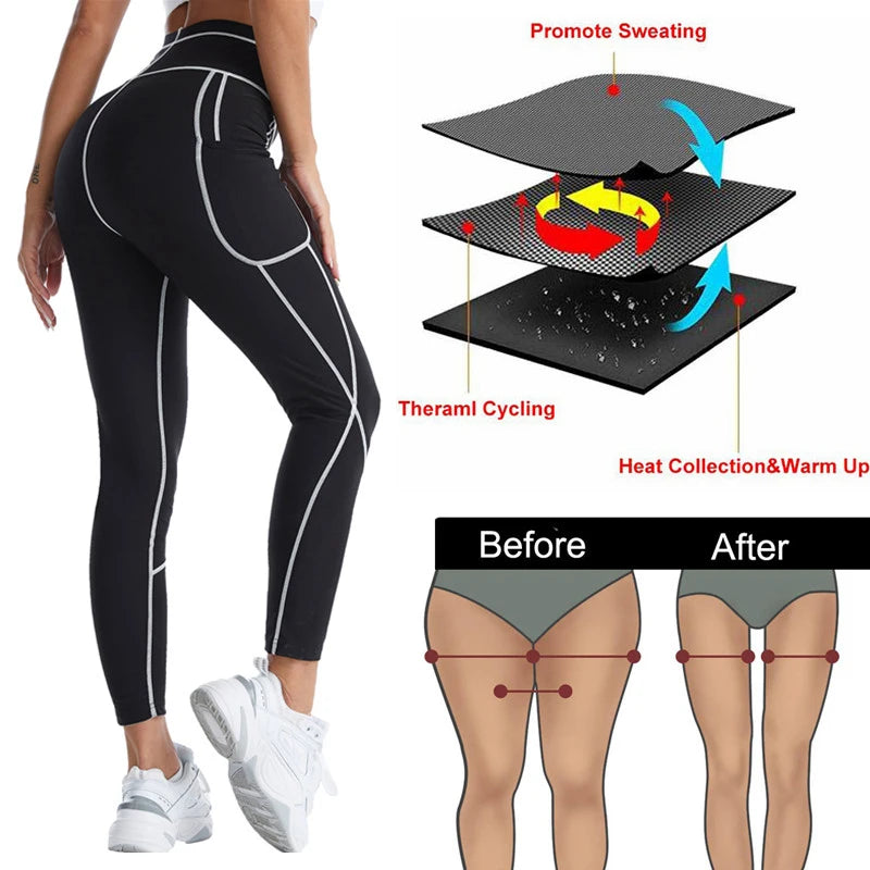 Women Sauna Shaper Pants Body Shaper Full Hot Sweat Effect Coating Slimming Pants Shapewear Workout Gym Leggings Fitness