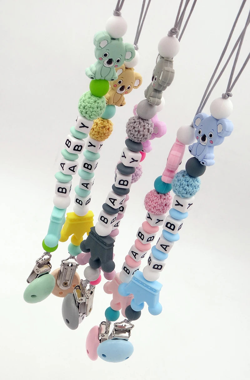 New Handmade Free Personalized Name Pacifier Clips Cute Pacifier Chains Holder Chupetero Personalizado Silicona Baby Shower Gift