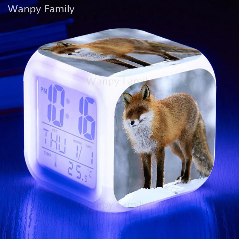 Fox Alarm Clock 7 Color Glowing LED Digital Alarm Clock Multifunction Night Light Electronic Watches Clock Kids Birthday Gifts