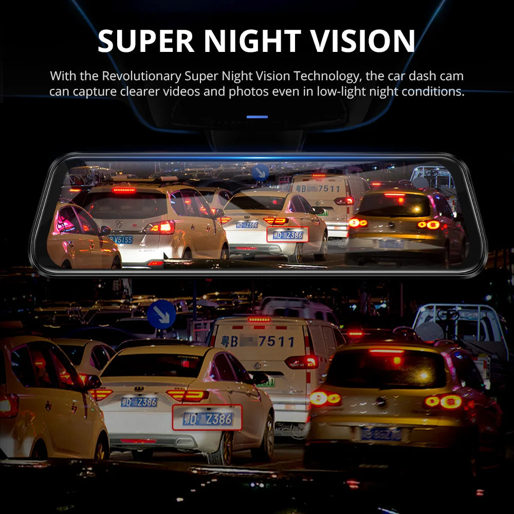 AZDOME PG17 12" WiFi Mirror Dash Cam 2.5K Front and 1080P Rear View Mirror Camera for Cars Dual Camera Waterproof Backup Camera