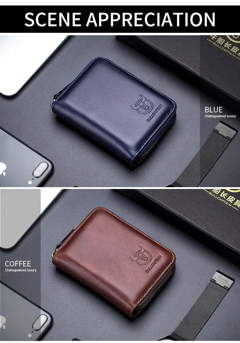 BULLCAPTAIN Leather Credit Card ID Card Holder Wallet Wallet Men Fashion Rfid Card Holder Wallet Business Card Holder Bag